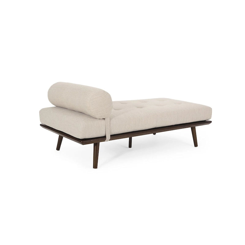 Chaise longue singola metà secolo in Carbone/Blu Navy/Beige con cuscino a rullo