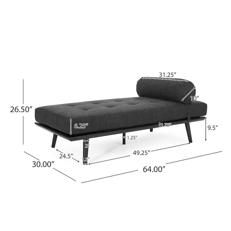 Chaise longue singola metà secolo in Carbone/Blu Navy/Beige con cuscino a rullo