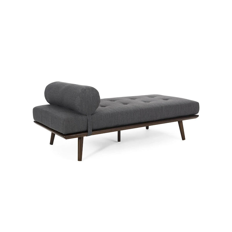 Chaise longue singola metà secolo in Carbone/Blu Navy/Beige con cuscino a rullo