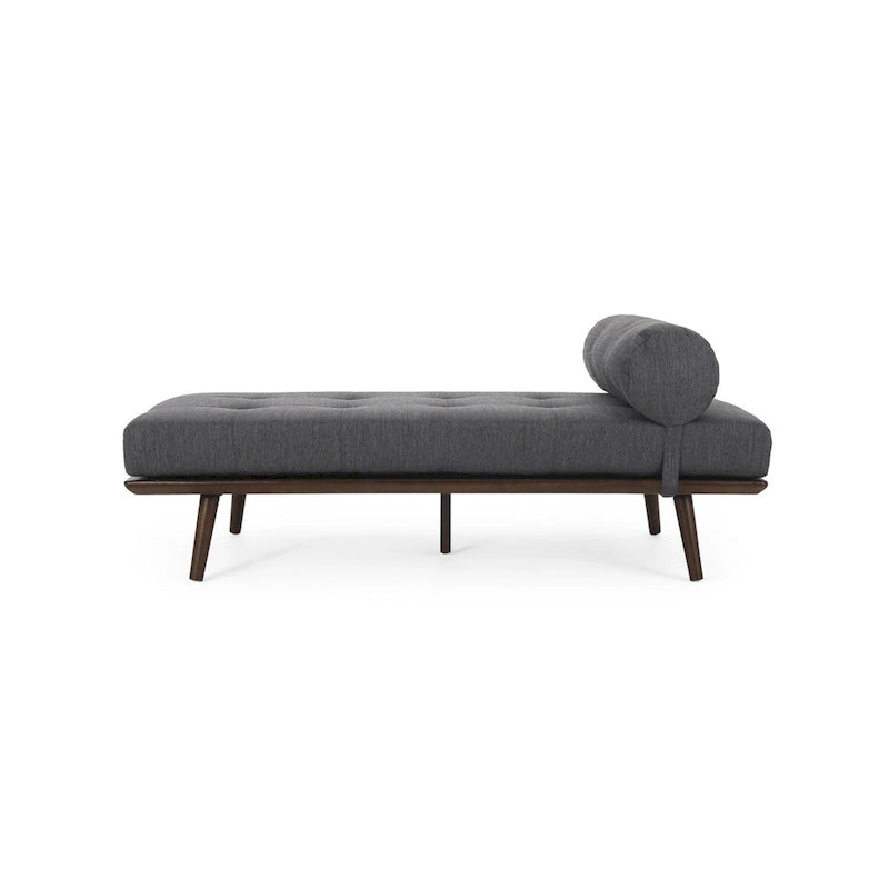 Chaise longue singola metà secolo in Carbone/Blu Navy/Beige con cuscino a rullo