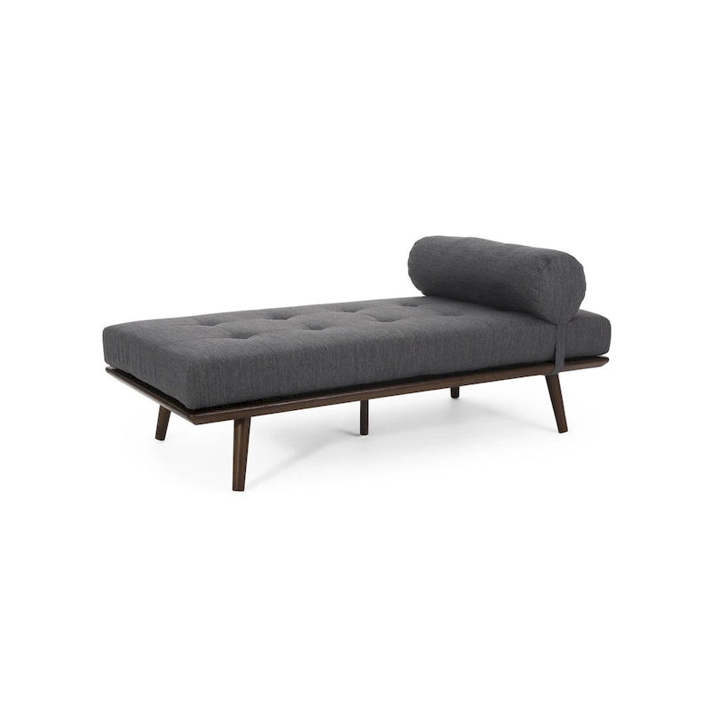 Chaise longue singola metà secolo in Carbone/Blu Navy/Beige con cuscino a rullo