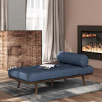 Chaise longue singola metà secolo in Carbone/Blu Navy/Beige con cuscino a rullo