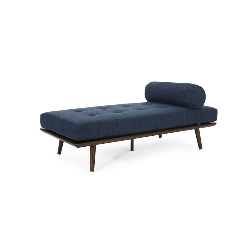 Chaise longue singola metà secolo in Carbone/Blu Navy/Beige con cuscino a rullo