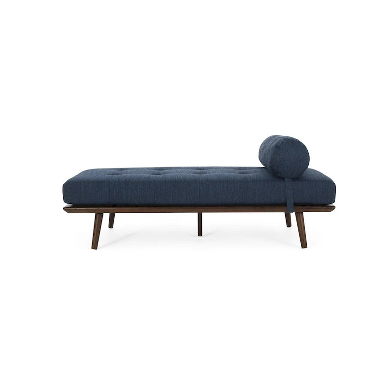 Chaise longue singola metà secolo in Carbone/Blu Navy/Beige con cuscino a rullo