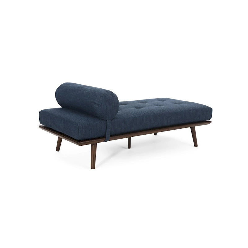 Chaise longue singola metà secolo in Carbone/Blu Navy/Beige con cuscino a rullo