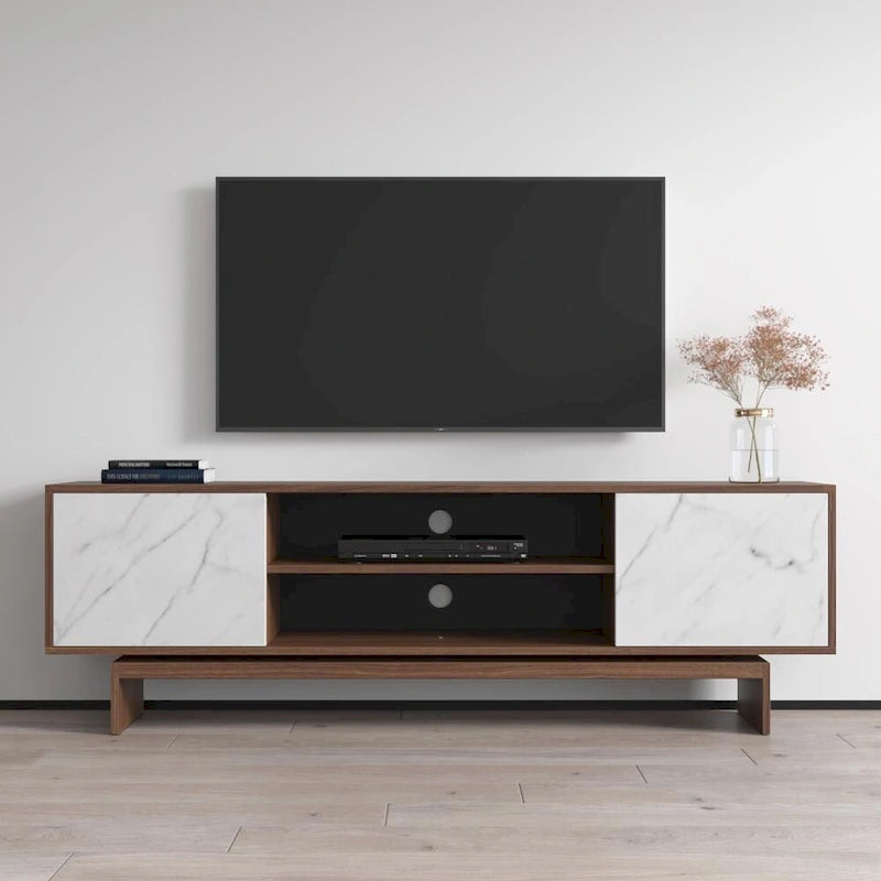 Noce/Bianco e nero, mobile TV moderno, adatto per TV fino a 80"