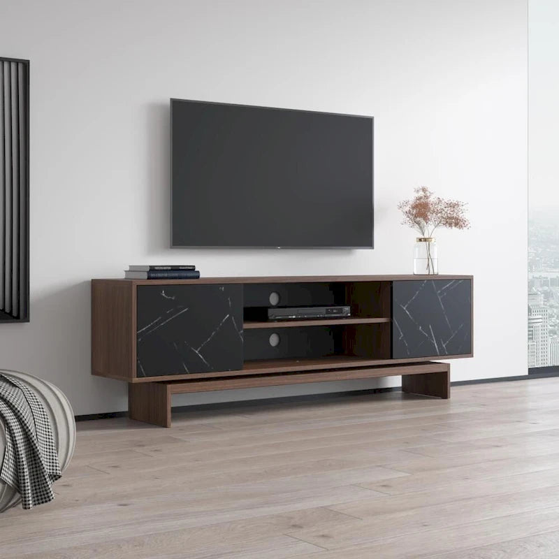 Noce/Bianco e nero, mobile TV moderno, adatto per TV fino a 80"