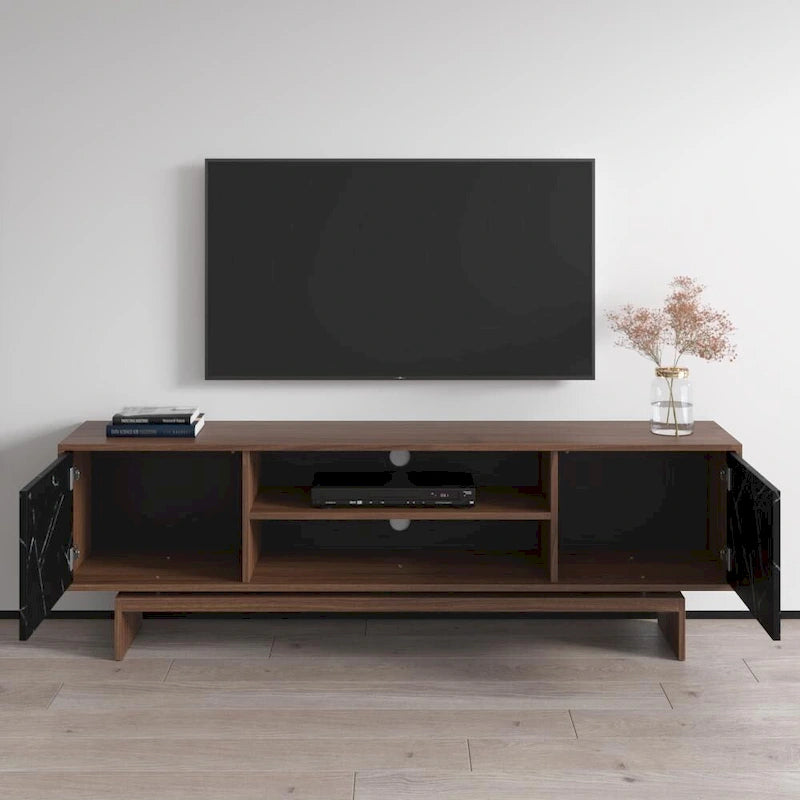 Noce/Bianco e nero, mobile TV moderno, adatto per TV fino a 80"