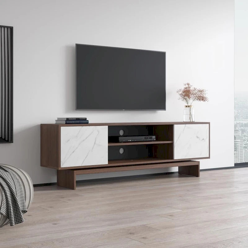 Noce/Bianco e nero, mobile TV moderno, adatto per TV fino a 80"