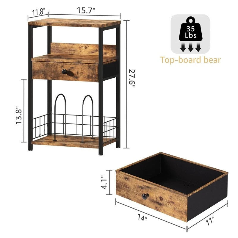 Supporto marrone per giradischi con contenitore per vinili, piano in MDF, monoposto, 40x30x70 cm