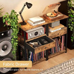Supporto marrone per giradischi con contenitore per vinili, piano in MDF, monoposto, 40x30x70 cm