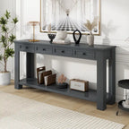 Consolle marrone chiaro/blu scuro/bianco antico con 4 cassetti e ripiano inferiore