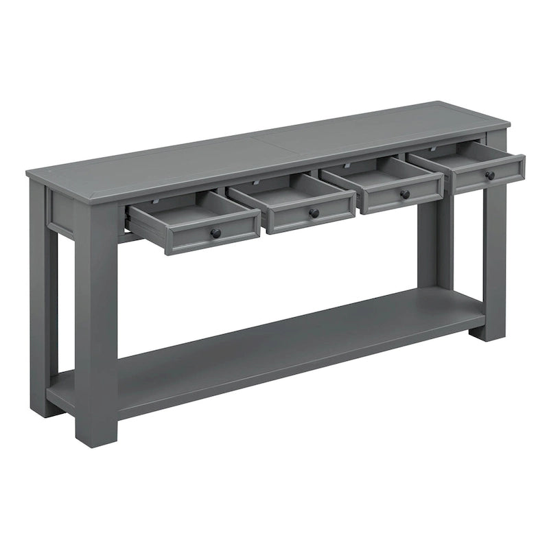 Consolle marrone chiaro/blu scuro/bianco antico con 4 cassetti e ripiano inferiore