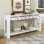 Consolle marrone chiaro/blu scuro/bianco antico con 4 cassetti e ripiano inferiore
