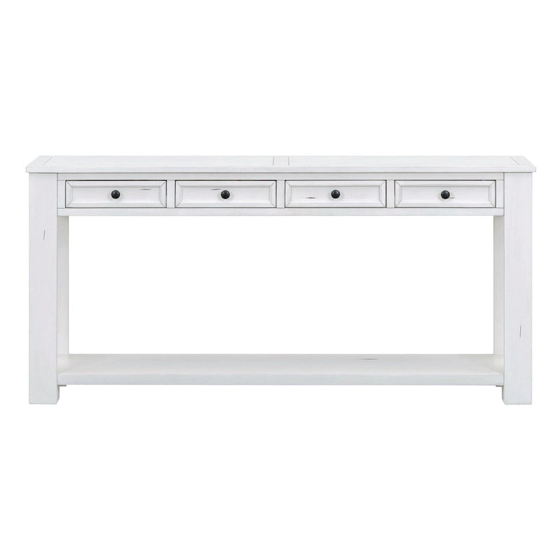 Consolle marrone chiaro/blu scuro/bianco antico con 4 cassetti e ripiano inferiore