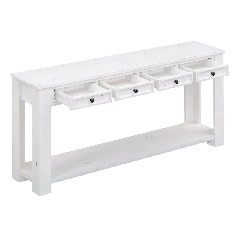 Consolle marrone chiaro/blu scuro/bianco antico con 4 cassetti e ripiano inferiore