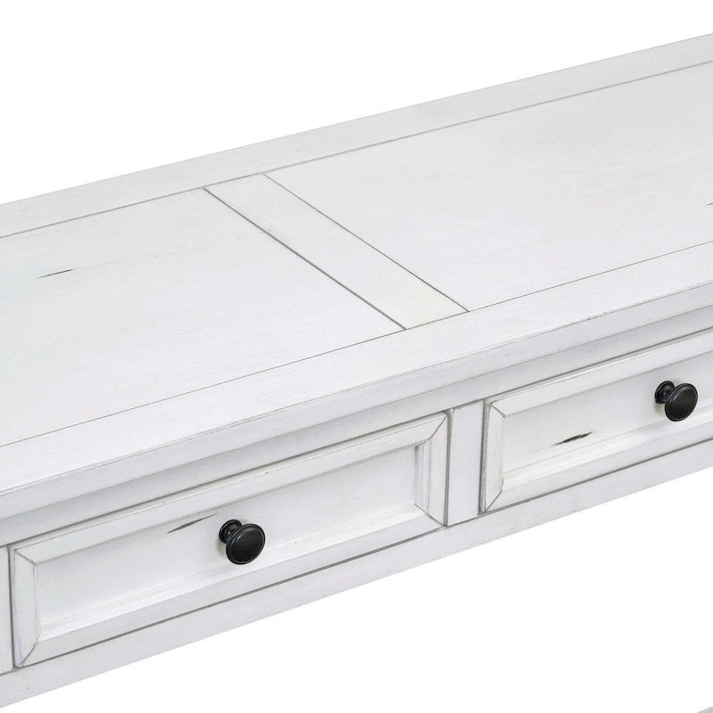 Consolle marrone chiaro/blu scuro/bianco antico con 4 cassetti e ripiano inferiore
