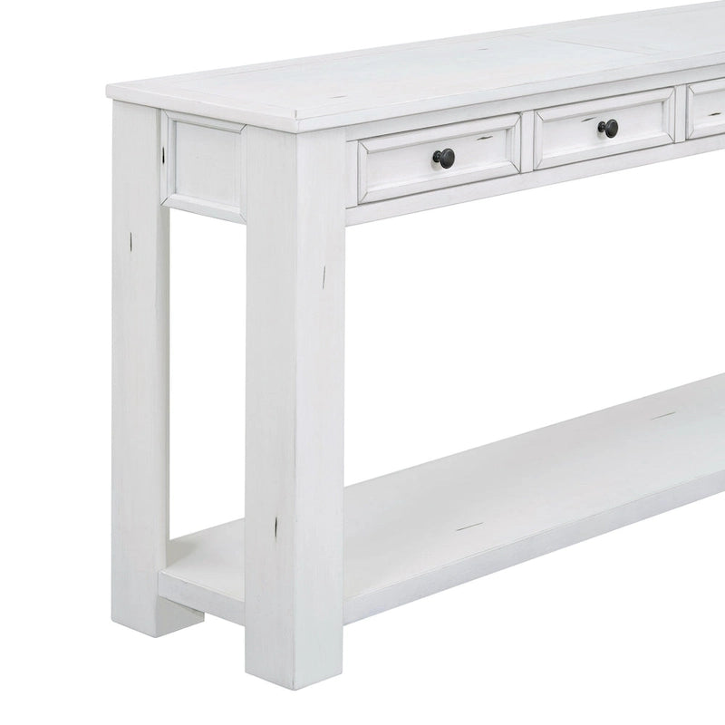 Consolle marrone chiaro/blu scuro/bianco antico con 4 cassetti e ripiano inferiore