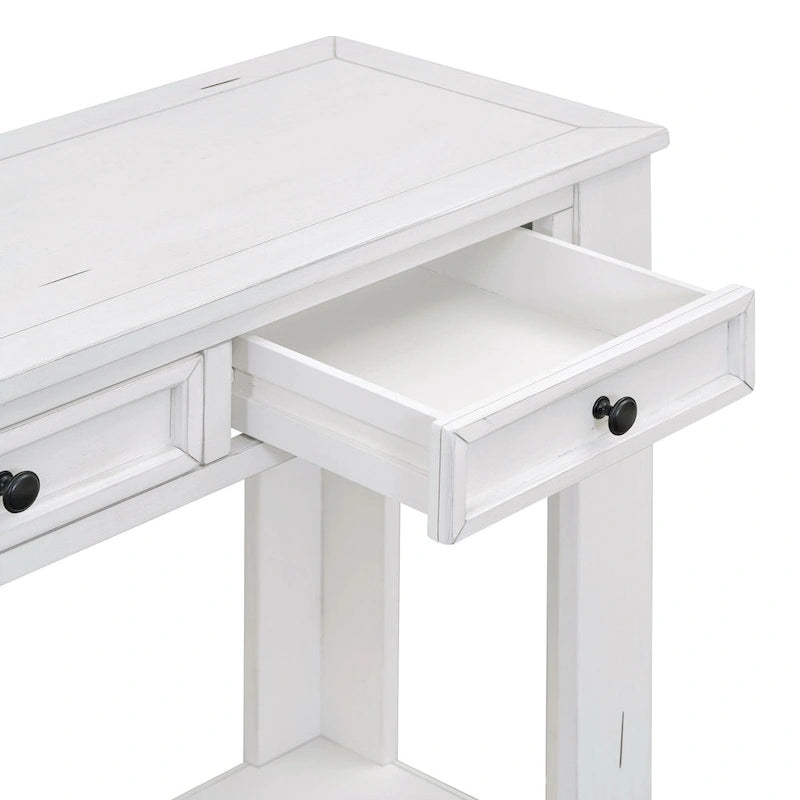 Consolle marrone chiaro/blu scuro/bianco antico con 4 cassetti e ripiano inferiore