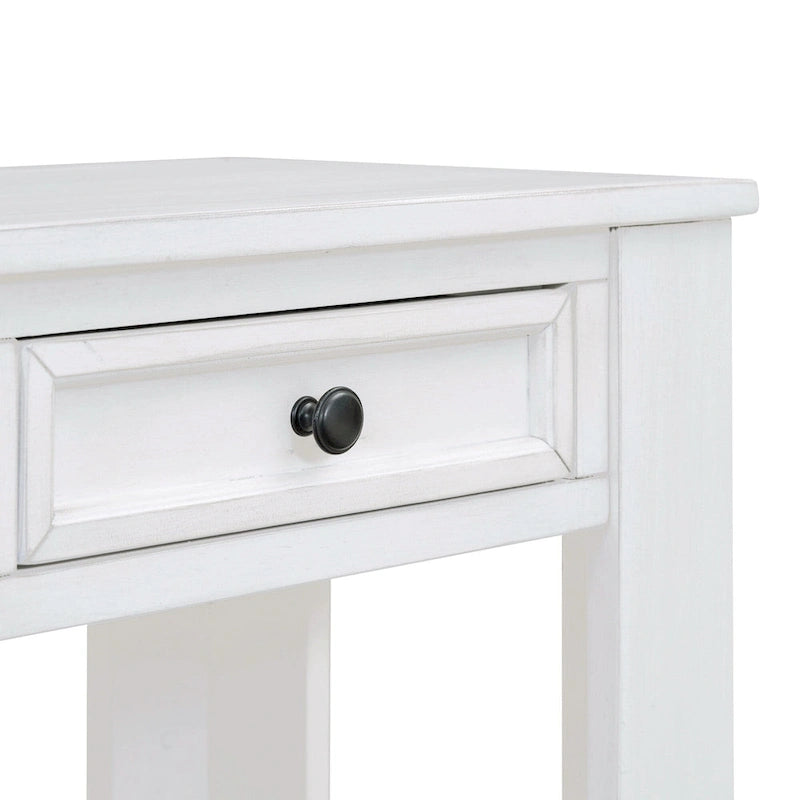 Consolle marrone chiaro/blu scuro/bianco antico con 4 cassetti e ripiano inferiore