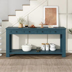 Consolle marrone chiaro/blu scuro/bianco antico con 4 cassetti e ripiano inferiore