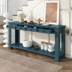 Consolle marrone chiaro/blu scuro/bianco antico con 4 cassetti e ripiano inferiore