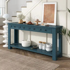 Consolle marrone chiaro/blu scuro/bianco antico con 4 cassetti e ripiano inferiore