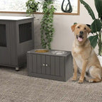 Supporto rialzato per ciotola singola per cani grigio con mobiletto contenitore