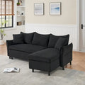 Divano a L in corduroy nero/arancione/giallo/grigio con contenitore e 2 cuscini, 2-3 posti