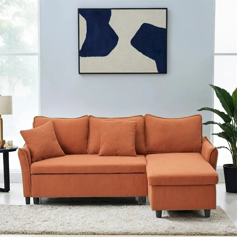 80  Corduroy L-Shaped Sofa Comes With Two Small Throw Pillows