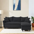 Divano a L in corduroy nero/arancione/giallo/grigio con contenitore e 2 cuscini, 2-3 posti