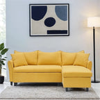 Divano a L in corduroy nero/arancione/giallo/grigio con contenitore e 2 cuscini, 2-3 posti