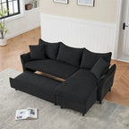 Divano a L in corduroy nero/arancione/giallo/grigio con contenitore e 2 cuscini, 2-3 posti