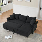 Divano a L in corduroy nero/arancione/giallo/grigio con contenitore e 2 cuscini, 2-3 posti