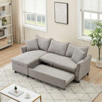 Divano a L in corduroy nero/arancione/giallo/grigio con contenitore e 2 cuscini, 2-3 posti