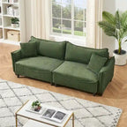 Divano a 3 posti in velluto a coste verde / grigio / beige con 2 cuscini