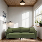 Divano a 3 posti in velluto a coste verde / grigio / beige con 2 cuscini