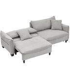 Divano a 3 posti in velluto a coste verde / grigio / beige con 2 cuscini