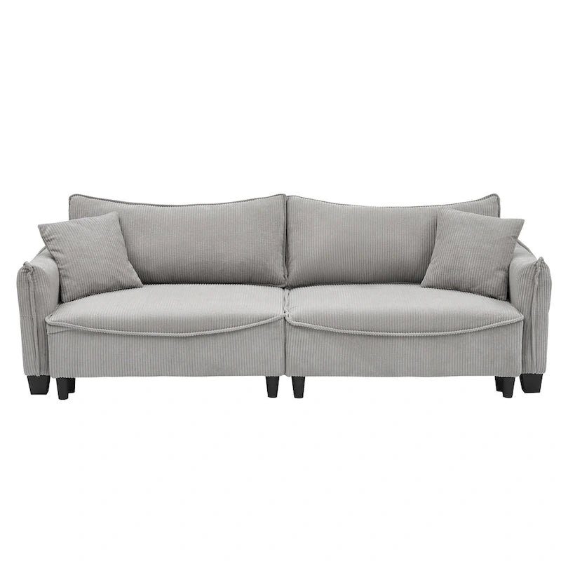Divano a 3 posti in velluto a coste verde / grigio / beige con 2 cuscini