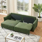 Divano a 3 posti in velluto a coste verde / grigio / beige con 2 cuscini