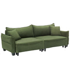 Divano a 3 posti in velluto a coste verde / grigio / beige con 2 cuscini