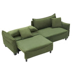 Divano a 3 posti in velluto a coste verde / grigio / beige con 2 cuscini
