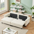 Divano a 3 posti in velluto a coste verde / grigio / beige con 2 cuscini