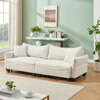 Divano a 3 posti in velluto a coste verde / grigio / beige con 2 cuscini