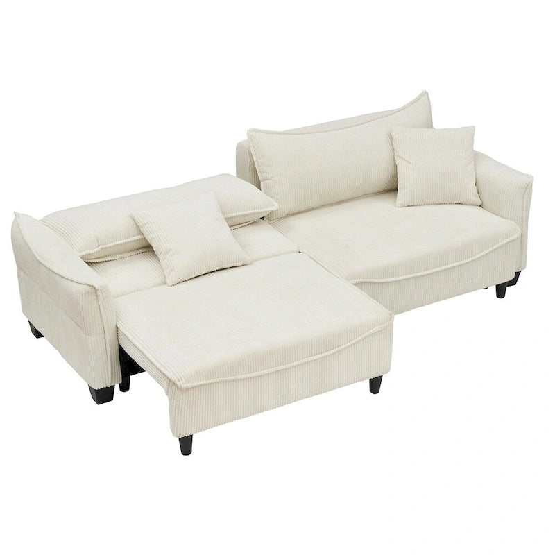 Divano a 3 posti in velluto a coste verde / grigio / beige con 2 cuscini