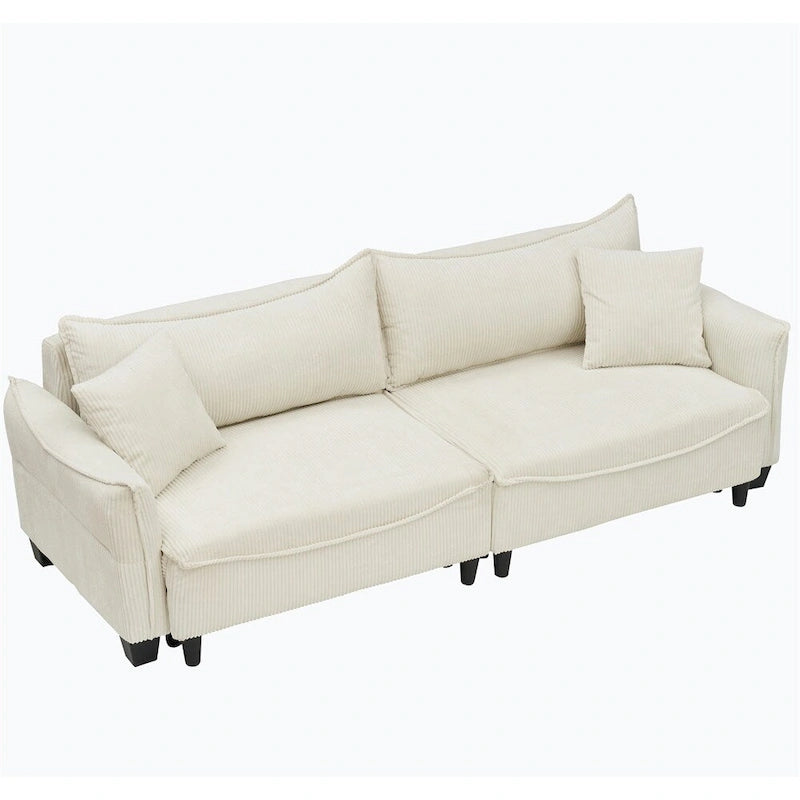 Divano a 3 posti in velluto a coste verde / grigio / beige con 2 cuscini