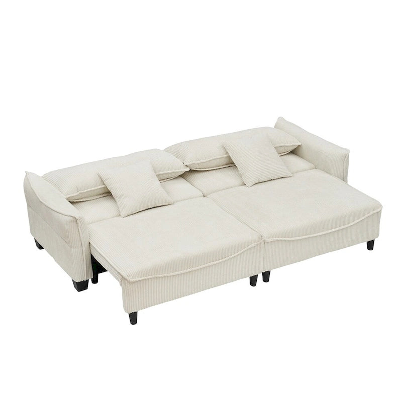 Divano a 3 posti in velluto a coste verde / grigio / beige con 2 cuscini
