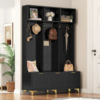 Appendiabiti da ingresso bianco e nero con panca, 3 in 1, montaggio per 2 persone