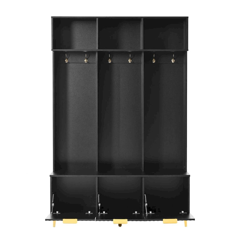 Appendiabiti da ingresso bianco e nero con panca, 3 in 1, montaggio per 2 persone