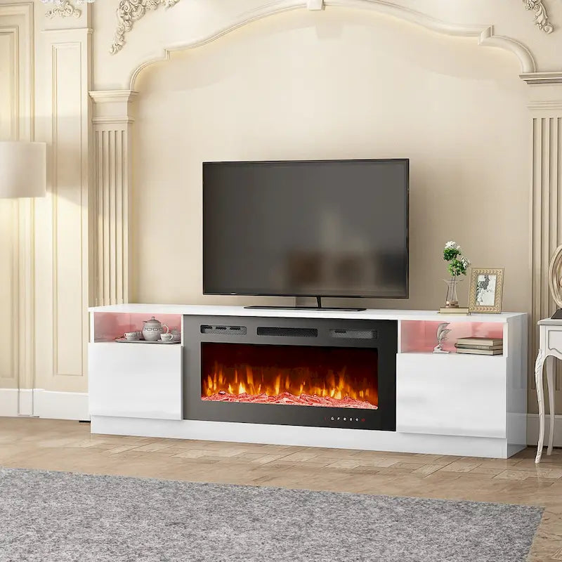 TV Stand with 36  Electric Fireplace, Entertainment Center, and Console for TVs up to 80  for Living Room - 73 inches in width